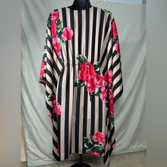 Eshakti Dress Sz:0 Black Tan Stripes &Roses Kaftan Edgy Dark Romance - Picture 2 of 8